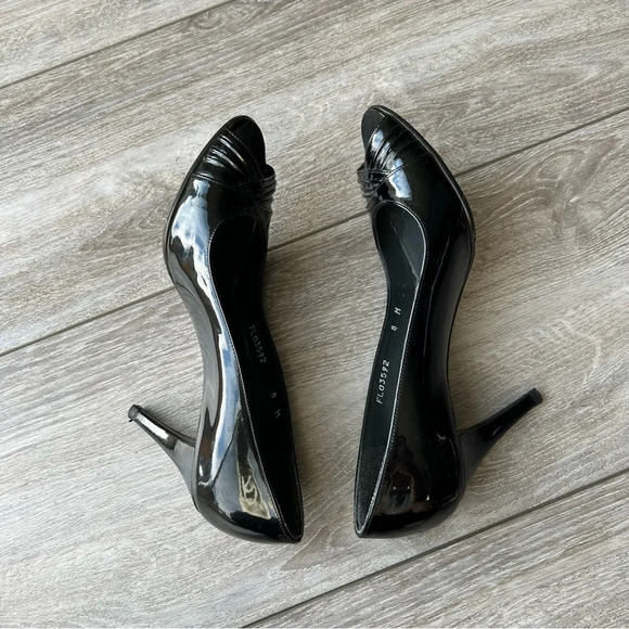 Stuart Weitzman Black Patent Leather Open Toe Pumps - Picture 8 of 13
